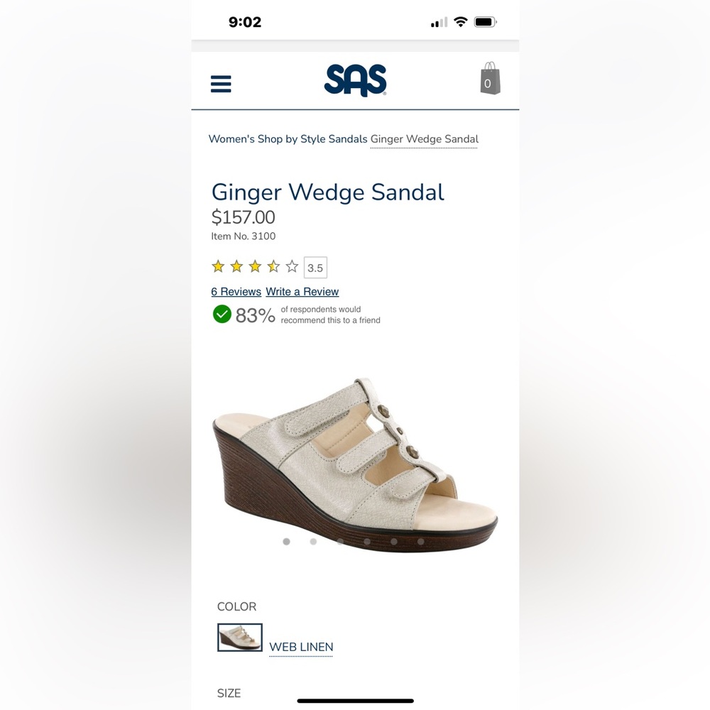 SAS Ginger Wedge Sandals, Size 9